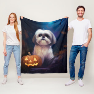 Halloween Shih Tzu met pompoenen eng Fleece Deken