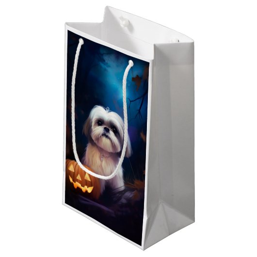 Halloween Shih Tzu met pompoenen eng Klein Cadeauzakje (Voorkant Gekanteld)