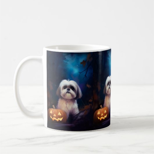 Halloween Shih Tzu met pompoenen eng Koffiemok (Links)