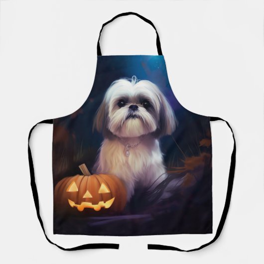 Halloween Shih Tzu met pompoenen eng Schort (Voorkant)