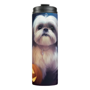 Halloween Shih Tzu Met Pompoenen Griezelen Thermosbeker