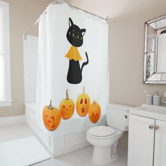 Halloween Shower Curtain Black Cat Douchegordijn (In situ)