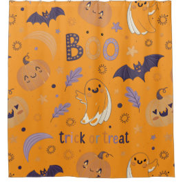 Halloween Shower Curtain - Pompoenen, geesten en v Douchegordijn