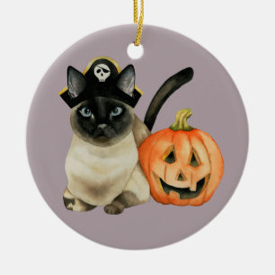Halloween Siamese Cat met Jack O' Lantern Keramisch Ornament