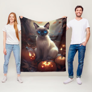 Halloween Siamese kat met pompoenen eng Fleece Deken