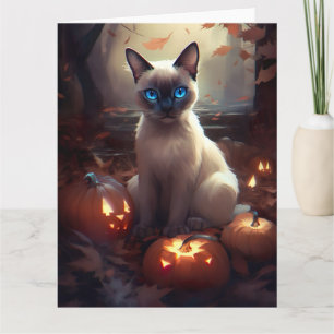 Halloween Siamese kat met pompoenen eng Kaart