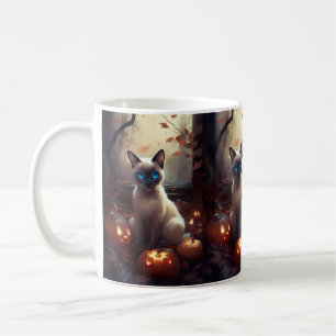 Halloween Siamese kat met pompoenen eng Koffiemok