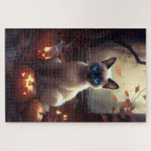 Halloween Siamese kat met pompoenen eng Legpuzzel (Horizontaal)
