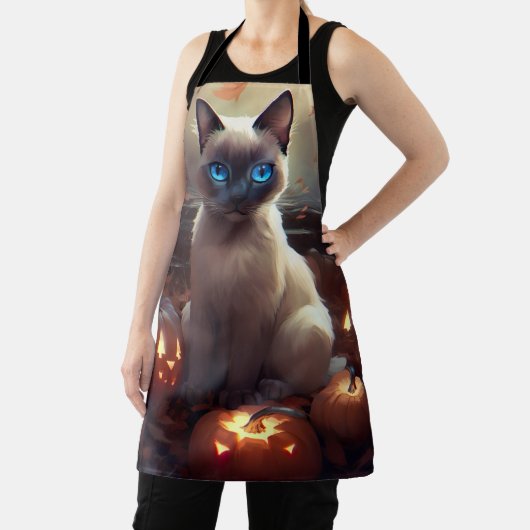 Halloween Siamese kat met pompoenen eng Schort (Insitu)