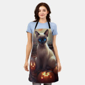 Halloween Siamese kat met pompoenen eng Schort (Gedragen)