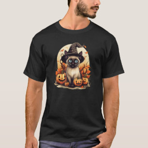 Halloween, Siamese Kat, Zwart, Liefde, Pompoenen T-shirt