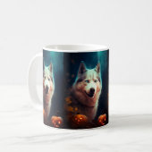 Halloween Siberian Husky met pompoenen eng Koffiemok (Voorkant links)