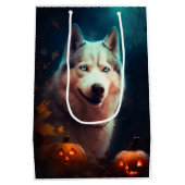 Halloween Siberian Husky met pompoenen eng Medium Cadeauzakje (Achterkant)