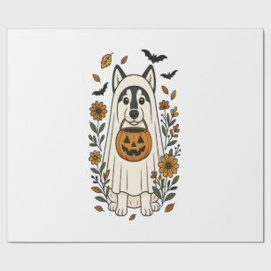 Halloween Siberische Husky Bloemen Cadeaupapier