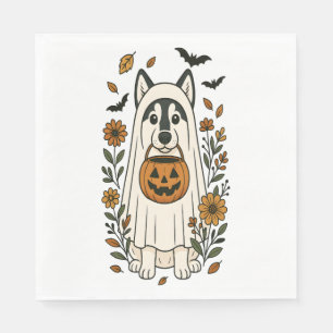 Halloween Siberische Husky Bloemen Servet