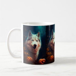 Halloween Siberische Husky Met Pompoenen Eng Koffiemok