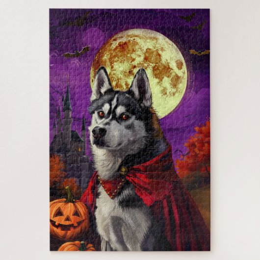 Halloween Siberische Husky Vampire Pumpkins eng Legpuzzel (Verticaal)