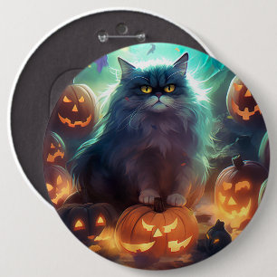 Halloween Siberische kat met pompoenen eng Ronde Button 6,0 Cm