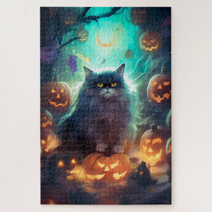 Halloween Siberische Kat Met Pompoenen Griezelen Legpuzzel