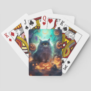Halloween Siberische Kat Met Pompoenen Griezelen Pokerkaarten
