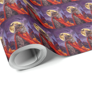 Halloween Siberische Kat Vampier Pompoenen Griezel Cadeaupapier
