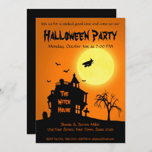 Halloween Silhouette Witch Haunted House Party Kaart