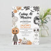 Halloween Sinaasappel roept alle monsters verjaard Kaart (Staand voorkant)