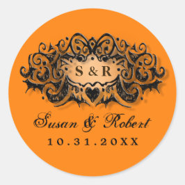Halloween Sinaasappel Zwart Bruiloft Ronde Label N