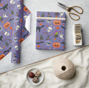 Halloween Sinaasappel Zwart Cadeaupapier