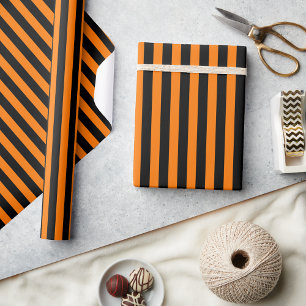 Halloween Sinaasappel Zwart Strepen Patroon Aangep Cadeaupapier