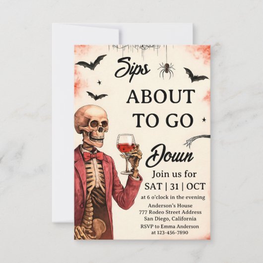 Halloween "Sips About To Go Down" Skelet Kaart (Voorkant)