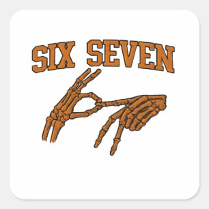 Halloween Six Seven Meme Gebarentaal 67 Mason Vierkante Sticker