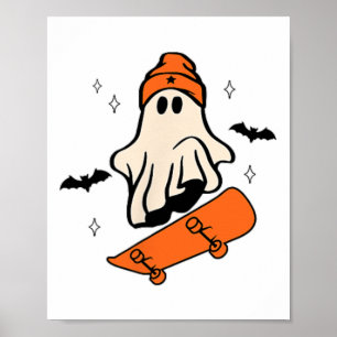 Halloween Skateboard Boo Retro Halloween Boys Mann Poster