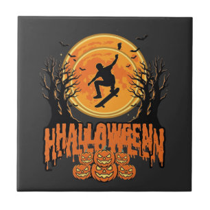 Halloween Skateboard Maan Ontwerp Halloween Tegeltje