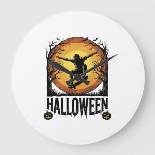 Halloween Skateboard Maan Vintage Vector Design_1 Grote Klok