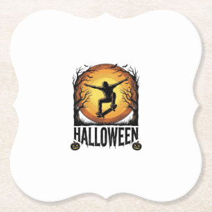 Halloween Skateboard Maan Vintage Vector Design_1 Kartonnen Onderzetters