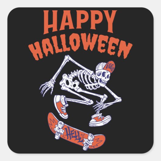 Halloween Skateboard Skeleton Vierkante Sticker (Voorkant)