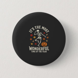 Halloween Skelet Dans Pompoen Herfst Ronde Button 5,7 Cm