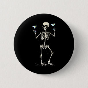 Halloween Skelet Drink Martini Tail Ronde Button 5,7 Cm