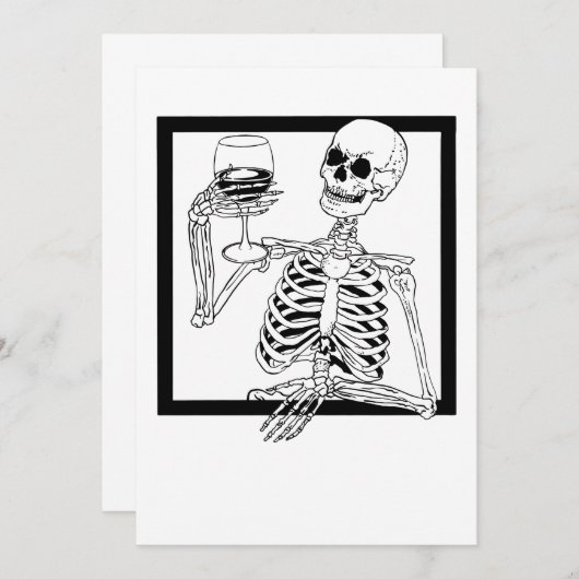 halloween skelet drinkend wijn schedel grappig kaart (Voorkant / Achterkant)
