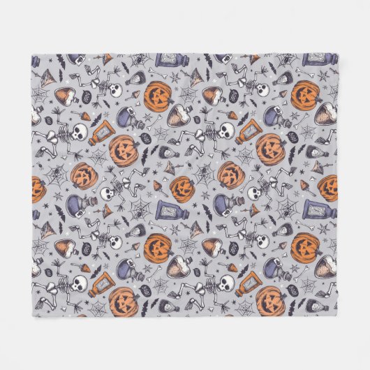  Halloween Skelet en Potions Patroon Fleece Deken (Voorkant (Horizontaal))