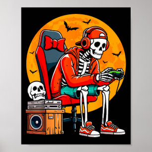 Halloween Skelet Gamer Grappige Video Gaming Hallo Poster