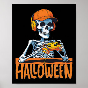 Halloween Skelet Gamer Grappige Video Gaming Jonge Poster