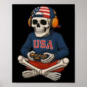 Halloween Skelet Gamer Video Games Funny Skelet Poster