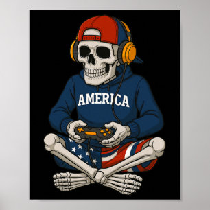 Halloween Skelet Gamer Video Games Grappig Skelet Poster