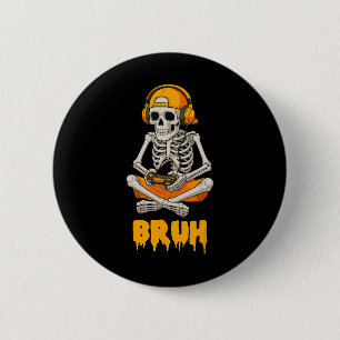 Halloween Skelet Gamer Video Games Grappig Skelet Ronde Button 5,7 Cm