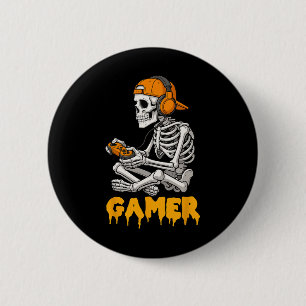 Halloween Skelet Gamer Video Games Grappig Skelet Ronde Button 5,7 Cm