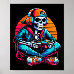 Halloween Skelet Gamer Video Games Poster