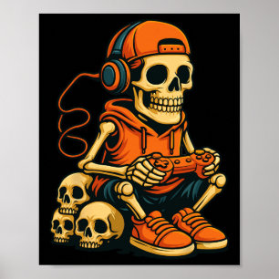 Halloween Skelet Gamer Video Games Spelend Spook H Poster