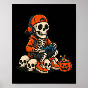 Halloween Skelet Gamer Video Games Spelend Spook Poster